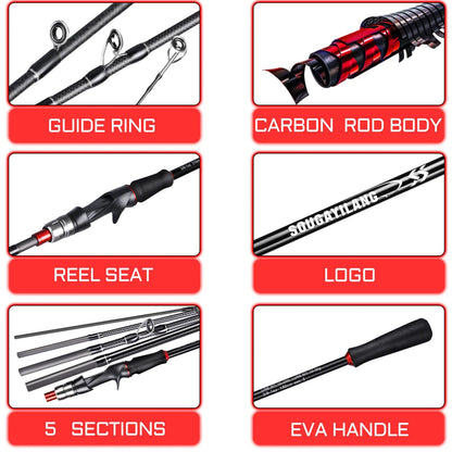 Sougayilang Lure Fishing Rod 1.8m 2.1m Carbon Fiber Spinning Casting Fishing Rod Bait Weight 10-30g for Carp Pike Bass Fishing
