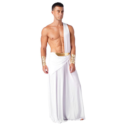 Mens Ancient Greek God Toga Gladiator Costume Roman Emperor One Shoulder Sleeveless Robe Halloween Medieval Warrior Dress Up