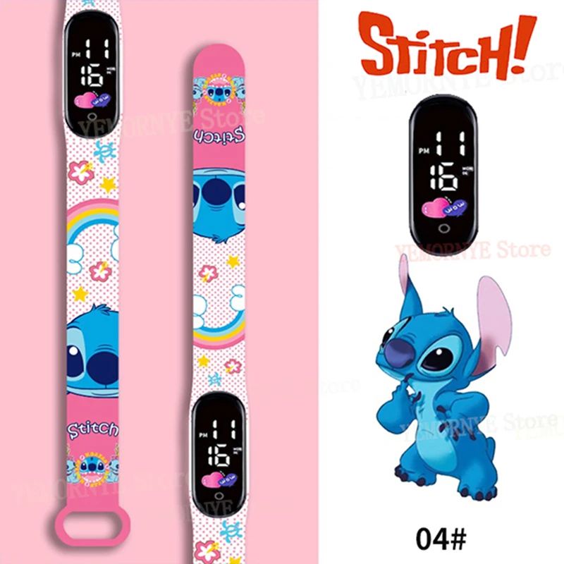 Relógios Digitais Infantis Disney Stitch Figuras de Anime LED Touch Luminoso Relógio Digital Esportivo Infantil à Prova D'Água Brinquedos de Aniversário
