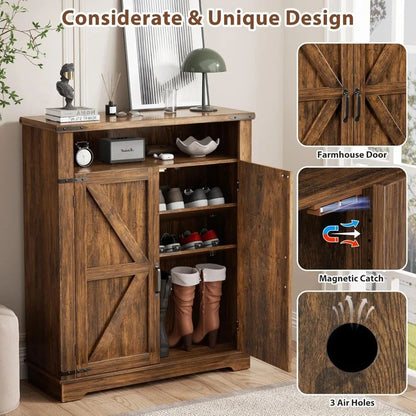 "Set of 2 6-Tier Shoe Cabinets - Doors with Adjustable Shelves & Anti-Tip Design, Entryway Storage";;VERDADEIRO;;"Brown