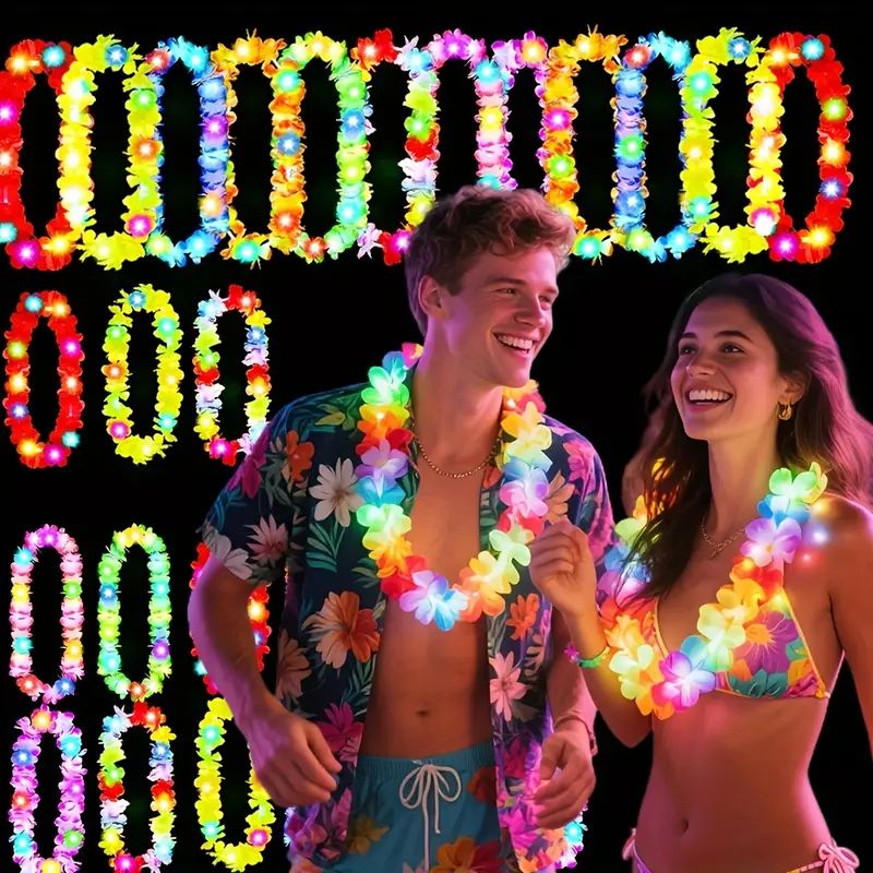 5-20pcs LED Hawaii Leis Flower Wreath glow Necklace Glow in the dark suitable for birthday wedding carnival party
