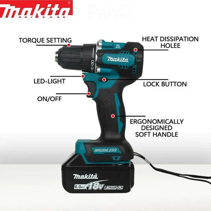 Makita DDF487 Furadeira de Impacto Parafusadeira Recarregável Elétrica de Lítio Brushless 18V 10mm de Grande Torque