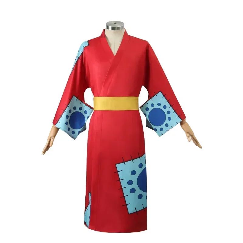 Anime Luffy Cosplay Costume, Wano Country Monkey Cosplay Kimono pour hommes adultes chapeau cardigan rouge, olympiques Halloween