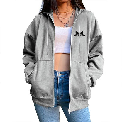 2025 New Womens Zipper Cardigan Hooded Sweatshirt Printing Outfits Fashion Casual Jogging Top Clothing Lady Versatile Sport Coat