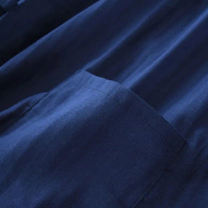 Men's Cotton Kimono Robes Pajamas Clothes Thin Spring and Autumn Black and Navy Colors Home Clothes Loose Casual Men Robe Sets