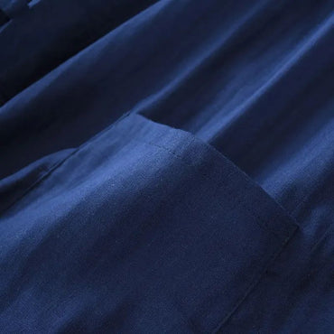 Men's Cotton Kimono Robes Pajamas Clothes Thin Spring and Autumn Black and Navy Colors Home Clothes Loose Casual Men Robe Sets