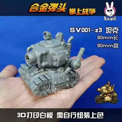 Tanque de Guerra Mundial II Estilo Chibi Metal Slug Gk Modelo - Miniatura Militar Impressa em 3D Modelo Branco Não Pintado Para Diorama de Mesa e Wargame