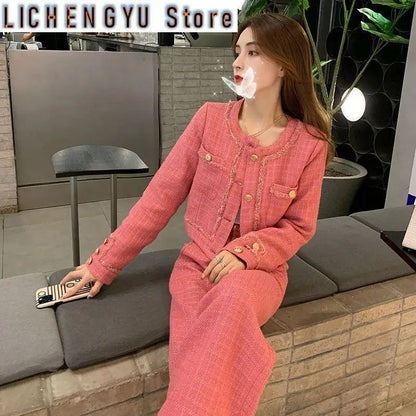 New  High Quality Women's Spring Temperament Slim Senior Sense of Small Dress Ladies Wide Leg Pants Two-piece Set