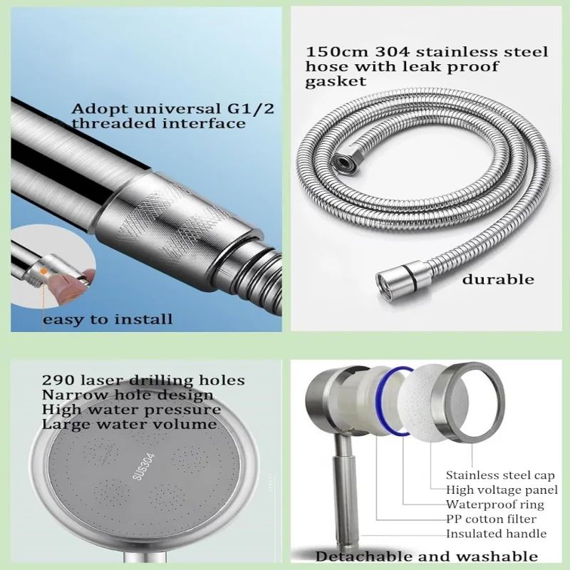 SUS 304 Stainless Steel Bathroom Handheld Shower Head High Pressure Water Saving Sprayer Nozzle Supercharged Rainfall Showerhead