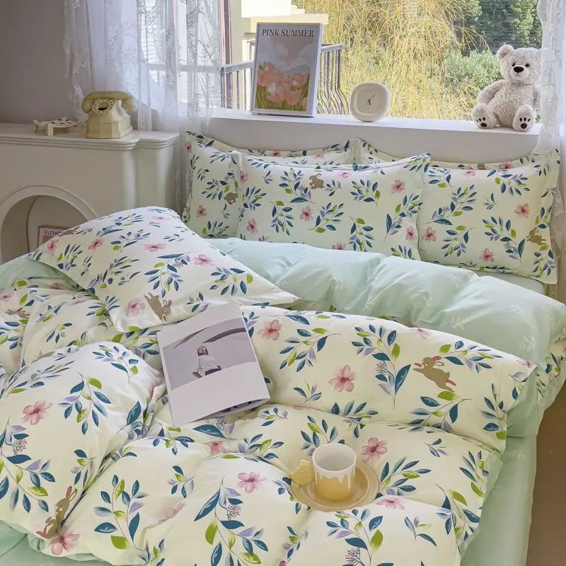 Jogo de Lençóis Florais Rosa Macio Ins Solteiro Casal Queen Capa de Edredom Lençol de Elástico Fronhas Meninas Casa Total Roupa de Cama
