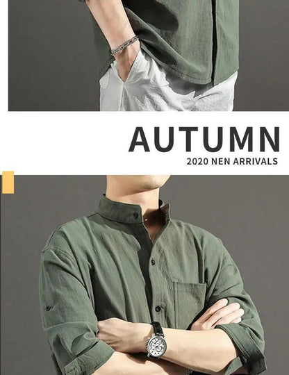 Casual Linen Cotton Shirt Men's Loose Sleeveless Top Chinese Style Autumn Outerwear Comfortable Breathable Men's Casual Shirt