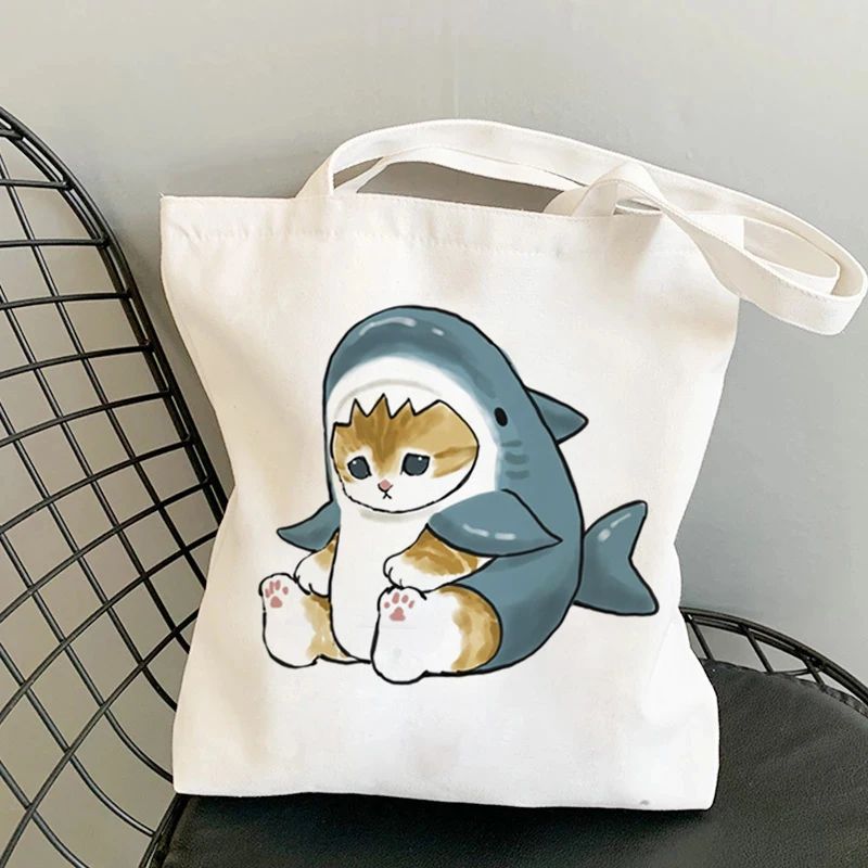 Kawaii Cats Manga Cartoon Reusable Tote Bag Women's High Capacity Versatile Canvas Shoulder Bag, Beach Shopper Handbag