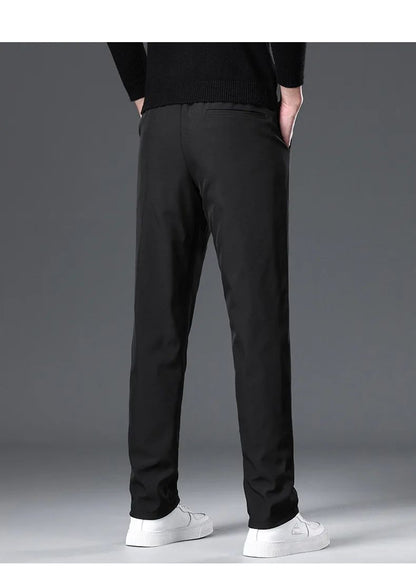 Calça Masculina de Inverno de Pena de Ganso Cintura Elástica Roupa Externa Calça de Pena Casual À Prova de Frio Nova Calça Reta Quente e Engrossada de Inverno