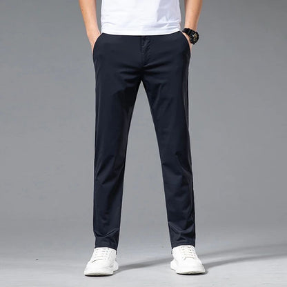Spring Summer Ultra-thin Casual Pants Men's High Elastic Ice Silk Quick-dry Straight Draped Business Trousers Male Korean