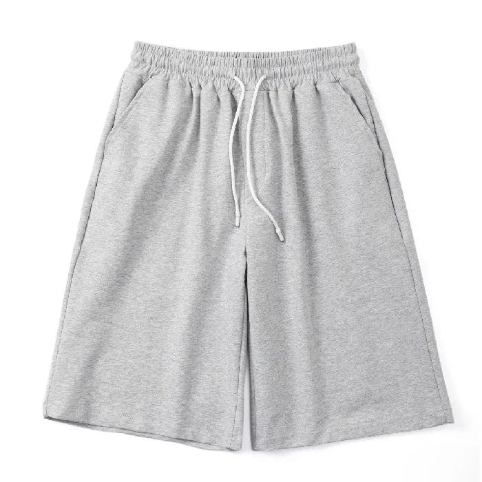Summer New Y2K Solid Color Cotton Loose Men's Sports Pants Shorts Street Wear Simple Drawstring Straight Casual Shorts Male