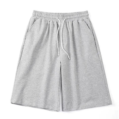 Summer New Y2K Solid Color Cotton Loose Men's Sports Pants Shorts Street Wear Simple Drawstring Straight Casual Shorts Male