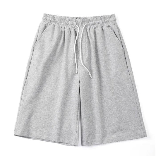 Summer New Y2K Solid Color Cotton Loose Men's Sports Pants Shorts Street Wear Simple Drawstring Straight Casual Shorts Male