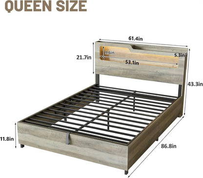[Oferta por Tempo Limitado + Frete Grátis!] Cama Queen Size com Baú e Estação de Carregamento, Cabeceira de 2 Níveis