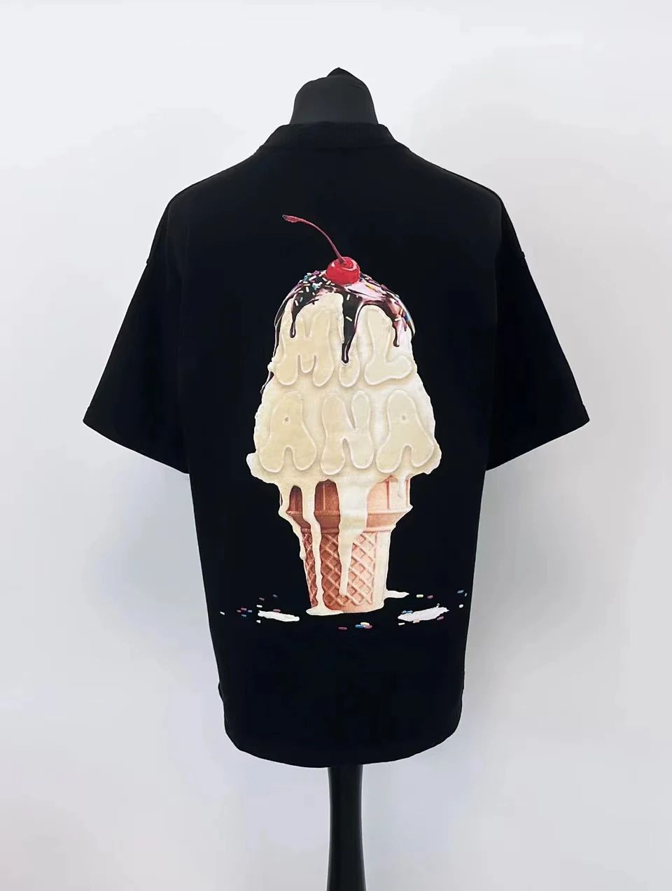 2025 summer new Harajuku street style ice cream print short sleeve cotton T-shirt men Y2k top Gothic style loose couple shirt