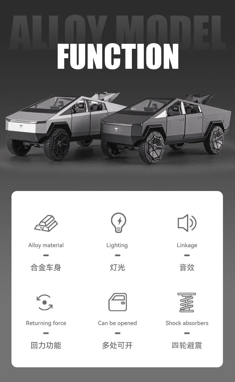 Alloy Model Carro 1:24 Diecast Miniatura Metal Picape Veículo Presente de Aniversário para Crianças Colecionáveis Van Caminhão Tesla Cybertruck Brinquedo para Meninos