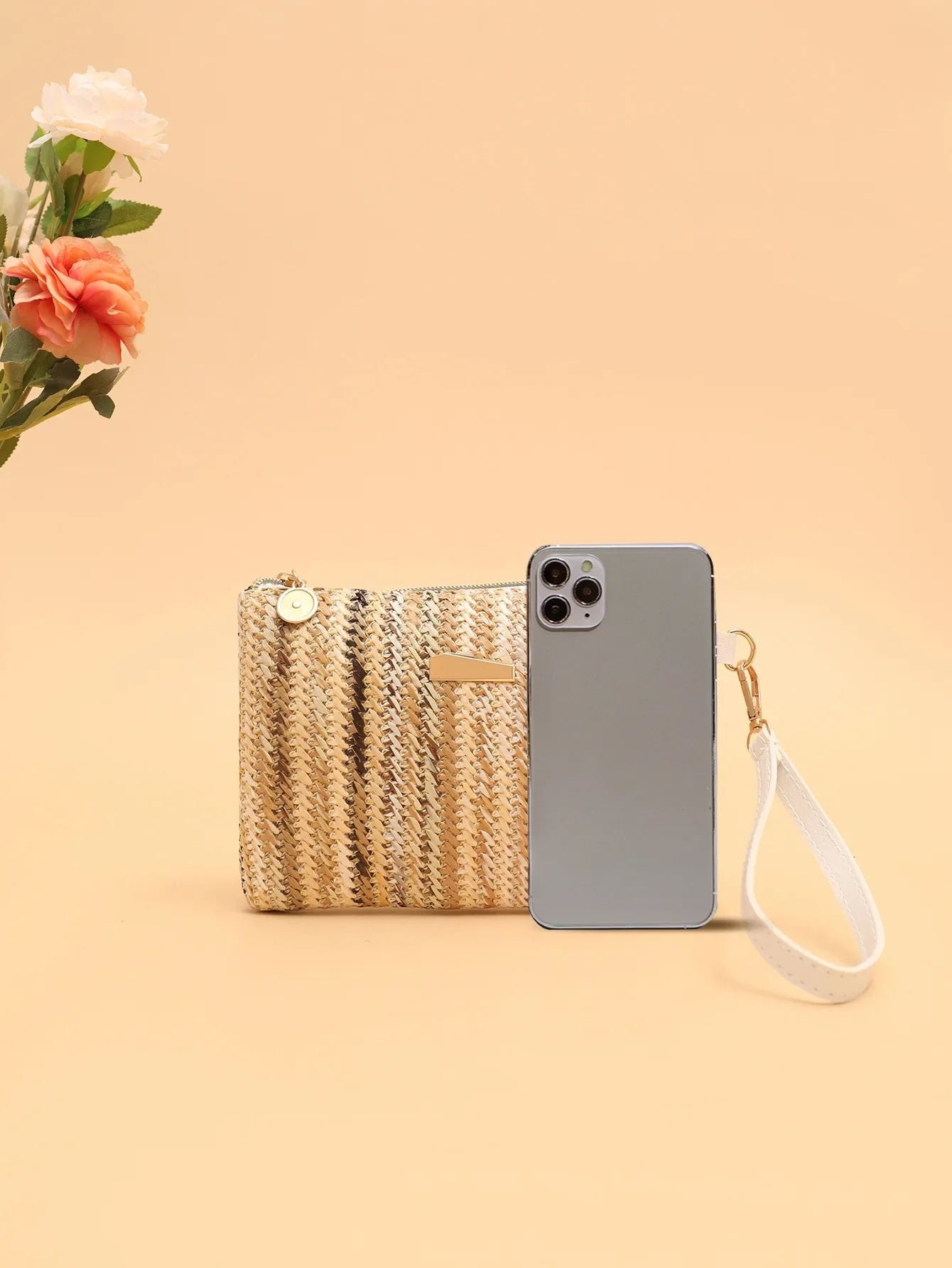 Rattan Knitting Women Straw Bags Fashion Colorful Summer Beach Clutch Bag Female Woven Wristlet Bag Wallet Money Coin Purse