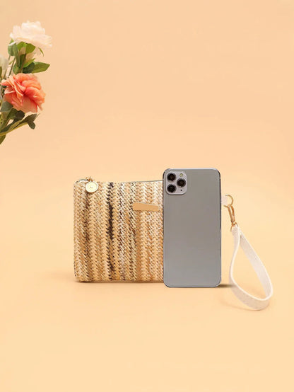 Rattan Knitting Women Straw Bags Fashion Colorful Summer Beach Clutch Bag Female Woven Wristlet Bag Wallet Money Coin Purse