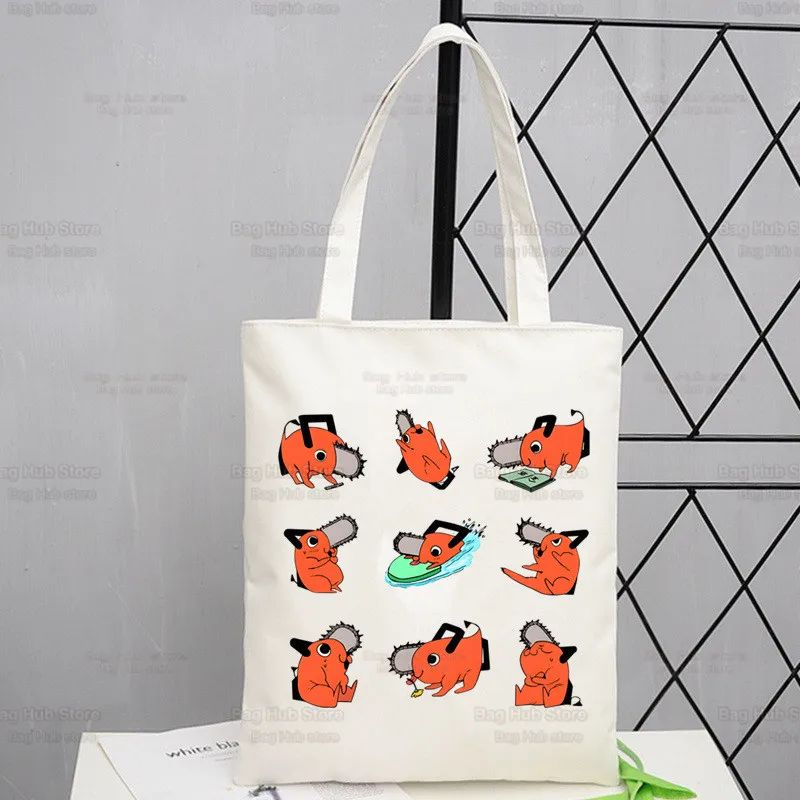 Chainsawman Kawaii Pochita Denji Shopping Bag Bolsas De Tela Shopper Chainsaw Man Anime Shopping Jute Bag Cotton Bag Jute Sacola