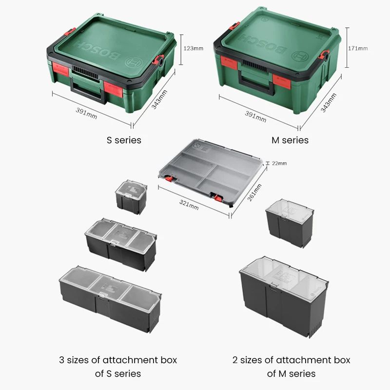 Conjunto de caixas de ferramentas empilháveis Bosch System Box, caixa de ferramentas multifuncional empilhável