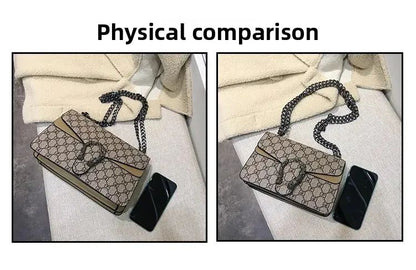 Women Stylish Retro Print Shoulder Crossbody Bag Fashionable Chain Underarm Purse Medium Hardness Polyester Lining