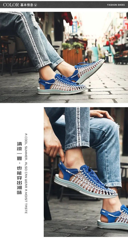 Summer Men Sandals Women Slippers Weaving Design Beach Sandals Breathable Casual Flat Sandals Outdoor Couples Sandals Size 48