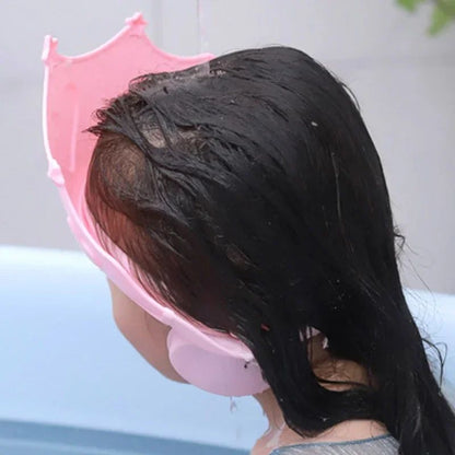 Chapéu de banho de borracha macia ajustável à prova d'água para bebês, proteção auricular infantil, xampu seguro para crianças, chapéu de bebê padrão coroa