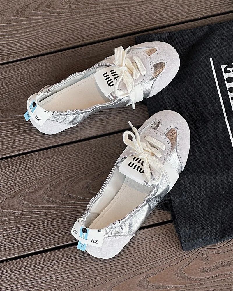 Women's Casual Sneakers Summer Cozy Shallow Ballet Flats Shoes 2025 New Women Lace Up Sport Shoes Zapatos De Mujer