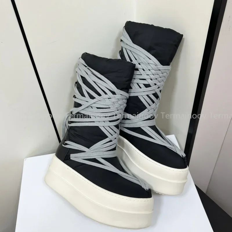 2025 New Men Boots Top Quality Platform Lace Up Winter Boot Size 35-46  Designer Fashion Women Knee High  Platform Boots