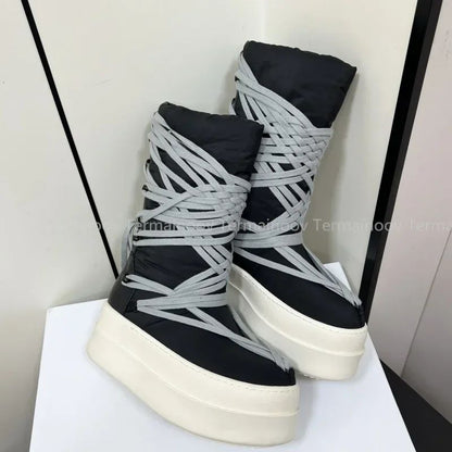 2025 New Men Boots Top Quality Platform Lace Up Winter Boot Size 35-46  Designer Fashion Women Knee High  Platform Boots