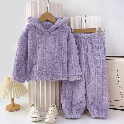 Baby Girl Clothes Purple Plush Jacquard Top+Pants 2-piece Set for Autumn and Winter Home Kids Casual Pajamas 3-7 Years Old