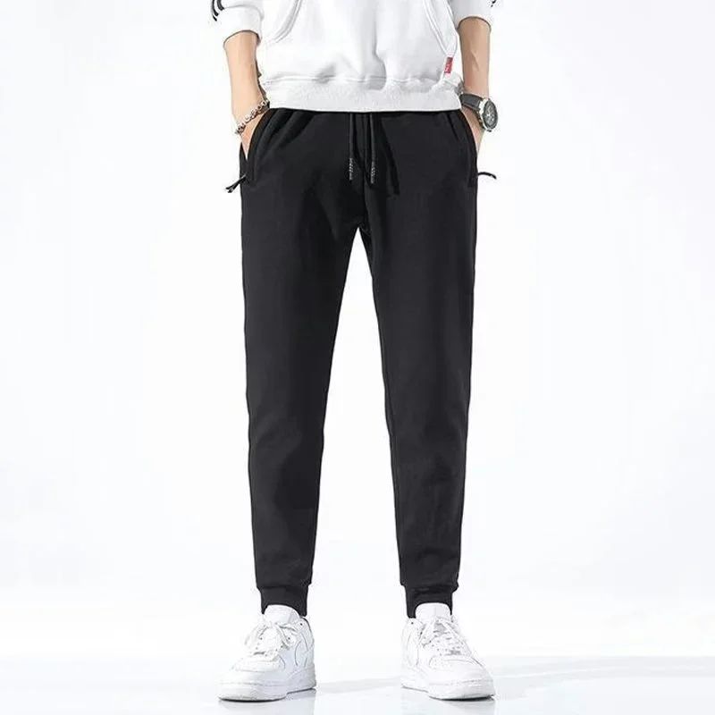 2025 New Men Loose Sweatpants Casual Elastic Drawstring Pants Male Elastic Waist Soft Casual Ankle Band Zipper Pockets Trousers