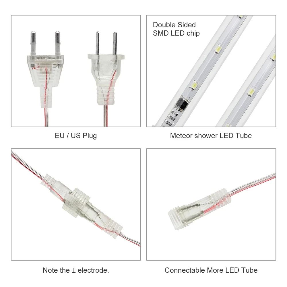 2026 30cm /50cm Waterproof Meteor Shower Rain 8 Tube LED String Lights For Outdoor Holiday Christmas Decoration Tree EU/US Plug