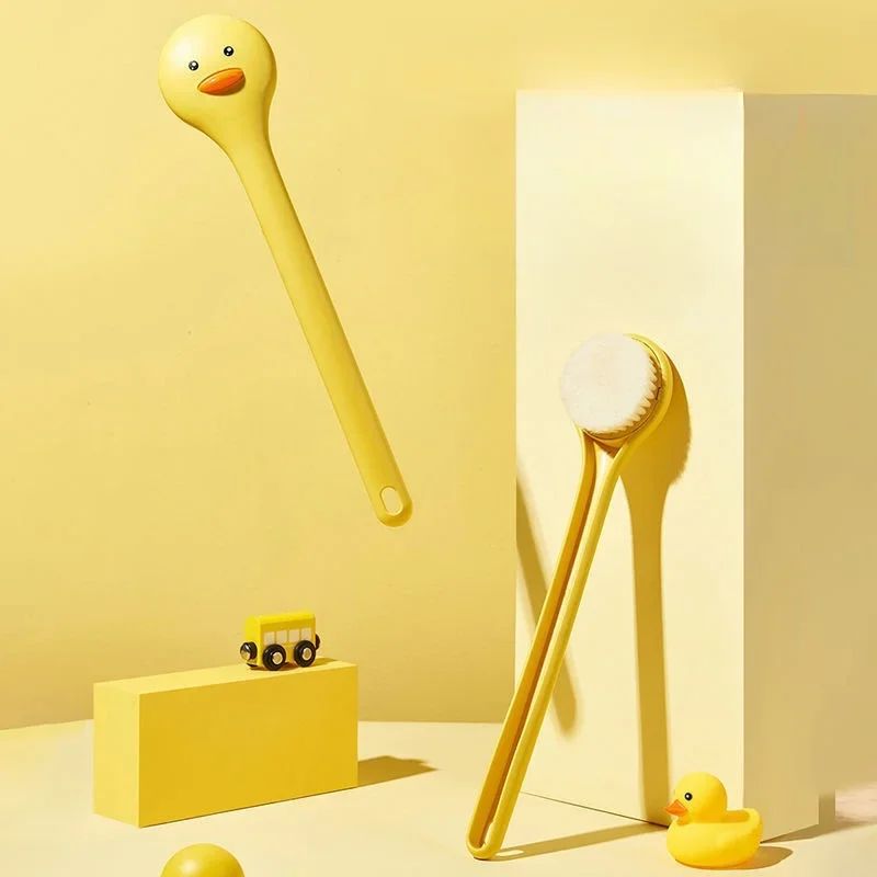 Cute Duck Long Handle Bath Brush Soft Bristles Bath Brush Skin Massager Shower Scrubber Exfoliation Body Cleaning Brush Bathroom