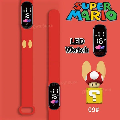 Mario Bros Children's Watches Action Figures Luigi Princess Peach Yoshi Bowser kids Sport Wristband Waterproof Digital Watch Toy