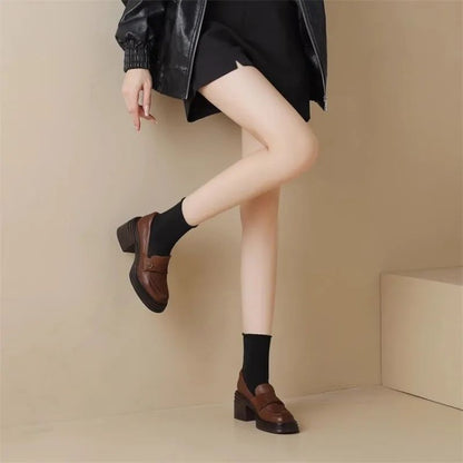Sapatos Femininos Mary Jane Retrô da Moda Primavera Outono Sapatos Casuais Versáteis Femininos Salto Alto Lolita Sapatos de Couro