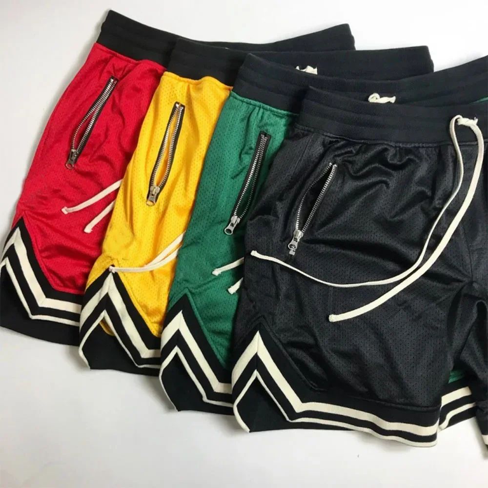 2025 Summer New Quick drying Breathable Zipper Drawstring Pocket Five point Shorts for Men's Sports Running Large Beach Pants