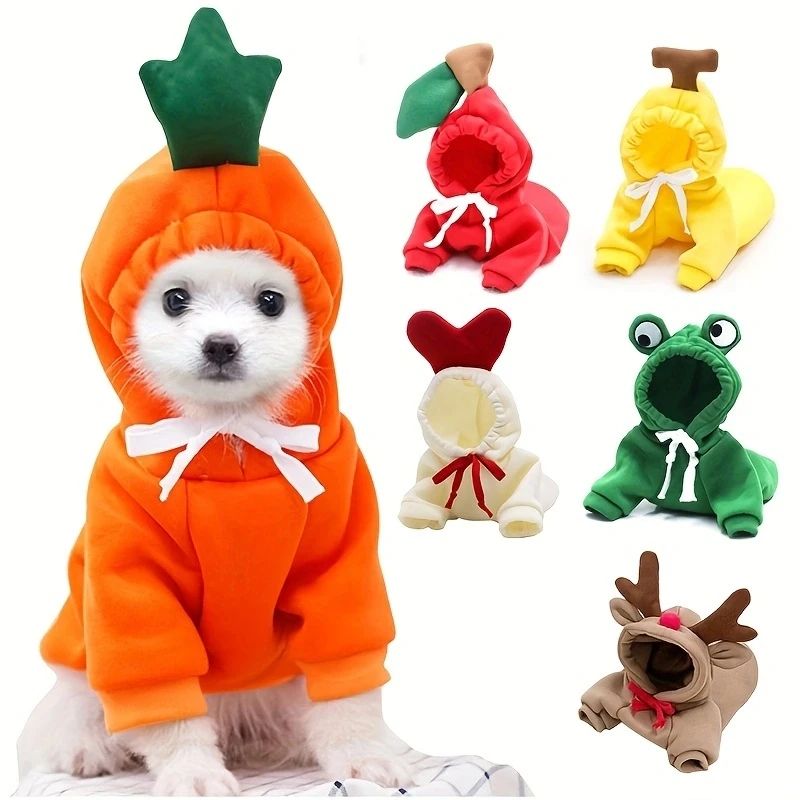 Roupas de cachorro fofas de frutas para cães pequenos, moletons de lã quente para animais de estimação, fantasia de filhote de gato, casaco para terno de jaqueta de chihuahua francês