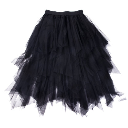 New Fairycore Lady ´s Fashionable Sexy Solid Color Mesh Skirt, Irregular Elastic Tulle Bubble Skirt, Daily Life and Vacation