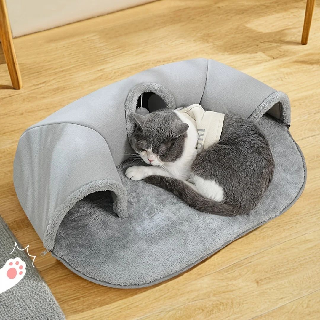 Cama Túnel Aconchegante Winte Winte 3 em 1 para Gatos - Tapete de Brinquedo e Ninho Quente Com Base Antiderrapante Para Gatos Pequenos a Médios, Coelhos e Hamsters