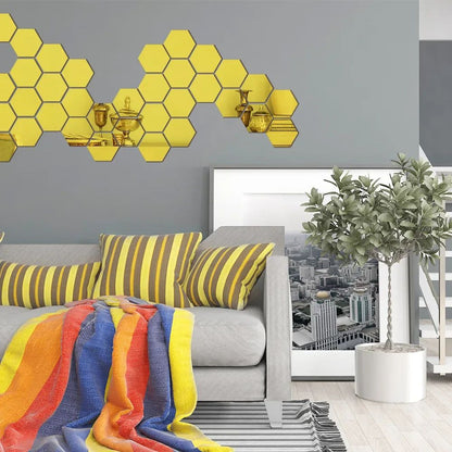 3/6/12pcs 3D Hexagon Mirror Wall Sticker DIY TV Background Living Room Stickers Wall Decor Bedroom Bathroom Home Decoration