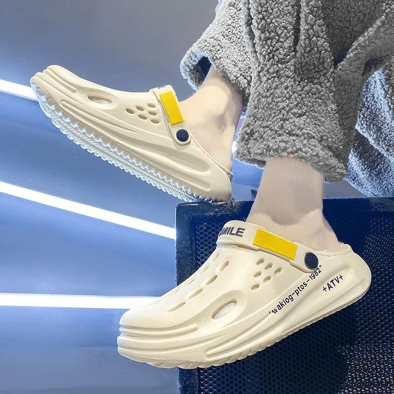 Men Cotton Slippers Winter Warm Furry Clogs Soft Indoor Bedroom Cotton Shoes EVA Fluff Slides Casual Comfortable Plush