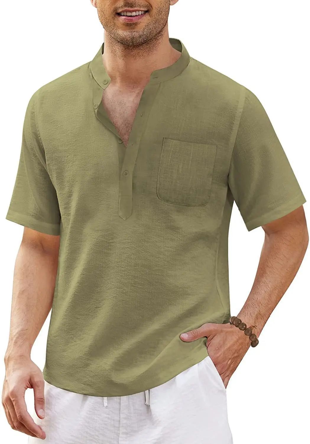 Summer New Men's Short-Sleeved T-shirt Cotton and Linen Led Casual Men's T-shirt Shirt Male  Breathable S-3XL