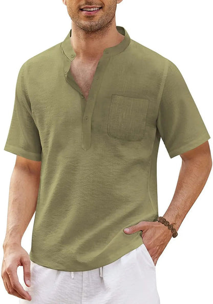 Summer New Men's Short-Sleeved T-shirt Cotton and Linen Led Casual Men's T-shirt Shirt Male  Breathable S-3XL