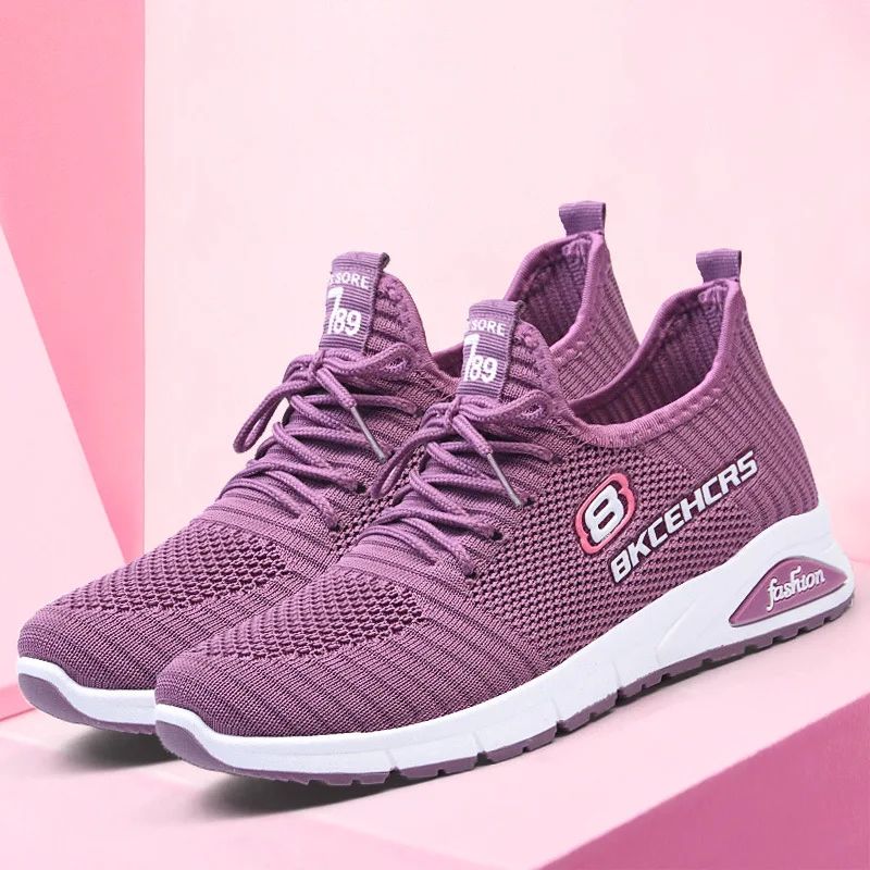 Women Casual Shoes Fashion Breathable Walking Mesh Flat Shoes Sneakers Women 2024 Gym Vulcanized Shoes Purple Female Footwear