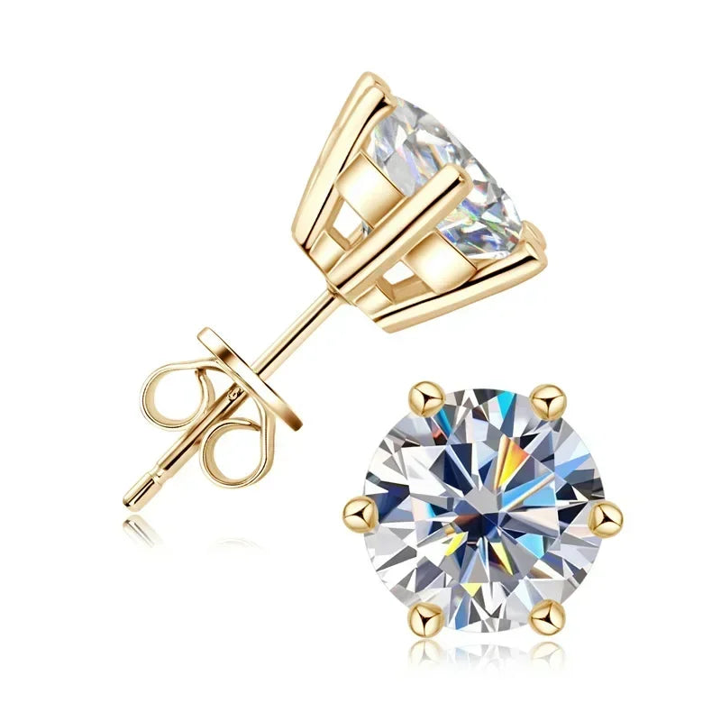 Brinco de Moissanite Real 0.5-2ct de Diamante em Prata 925 Banhado a Ouro Amarelo Brinco de Casamento Feminino Joia de Luxo com GRA